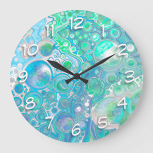 Sea Blue Abstract Bubbles  Large Clock