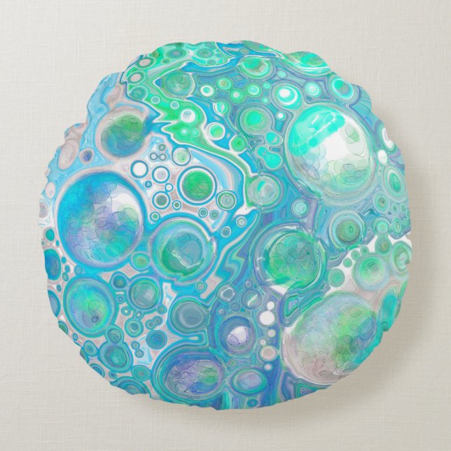 Sea Blue Abstract Bubbles Throw Pillow (Front)