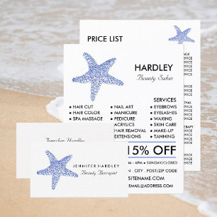 Sea Blue Beach Starfish, Beautician, Beauty Salon Business Card