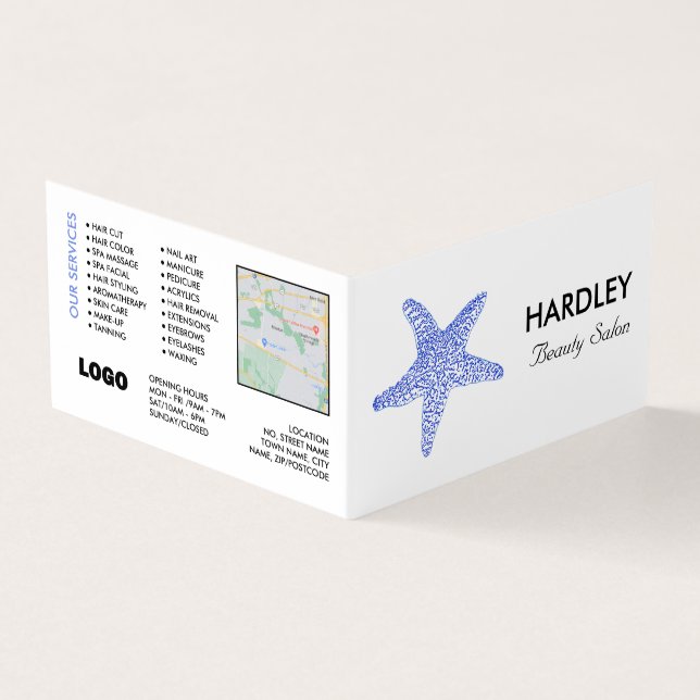 Sea Blue Beach Starfish, Beautician, Loyalty Card, Business Card (Outside)