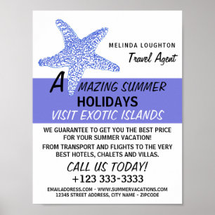 Sea Blue Beach Starfish, Travel Agent Advertising Poster