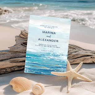 Sea Blue Beach Waves Coastal Wedding Invitation