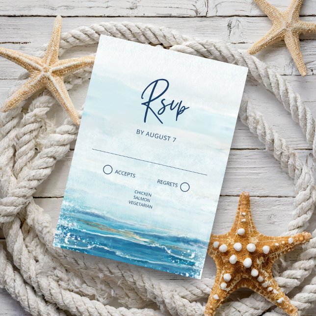 Sea Blue Beach Waves Coastal Wedding RSVP Card (Creator Uploaded)