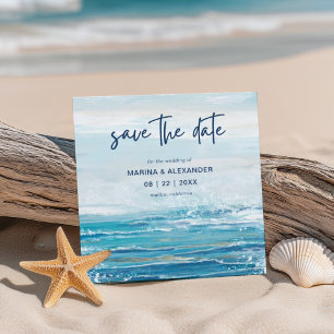 Sea Blue Beach Waves Coastal Wedding Save The Date