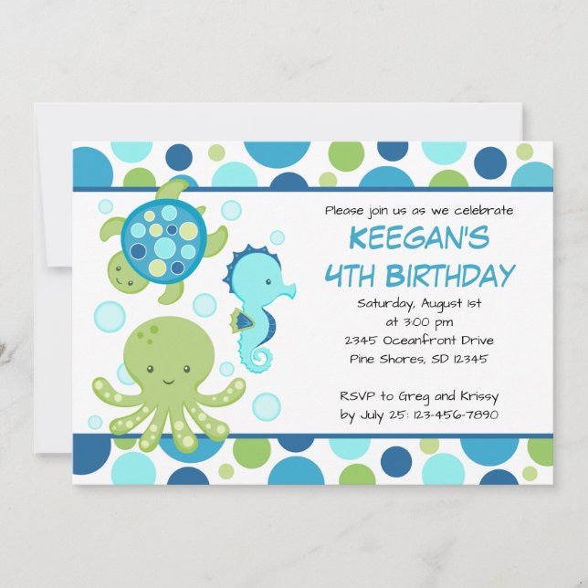 Sea Blue Boy or Girl Birthday Invitations (Front)