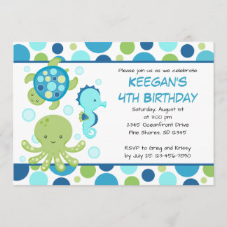 Sea Blue Boy or Girl Birthday Invitations