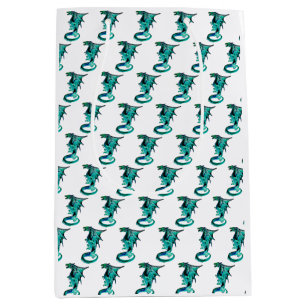 Sea Blue Dragon Fantasy Mythical Art White Medium Gift Bag