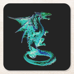 Sea Blue Dragon Ocean Fantasy Mythical Creature Square Paper Coaster