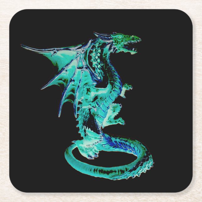 Sea Blue Dragon Ocean Fantasy Mythical Creature  Square Paper Coaster (Front)
