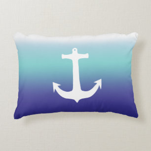 Sea Blue Gradient and Trendy White Anchor Decorative Cushion