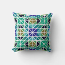 Sea Blue, Green & Black Geometric Accent Pillow