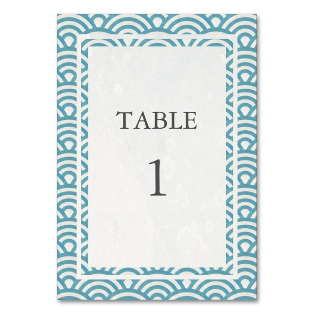 Sea Blue Green Waves Japanese Seigha Table Number (Front)