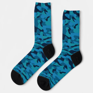 sea blue, midnight blue, teal blue, and blue camo socks