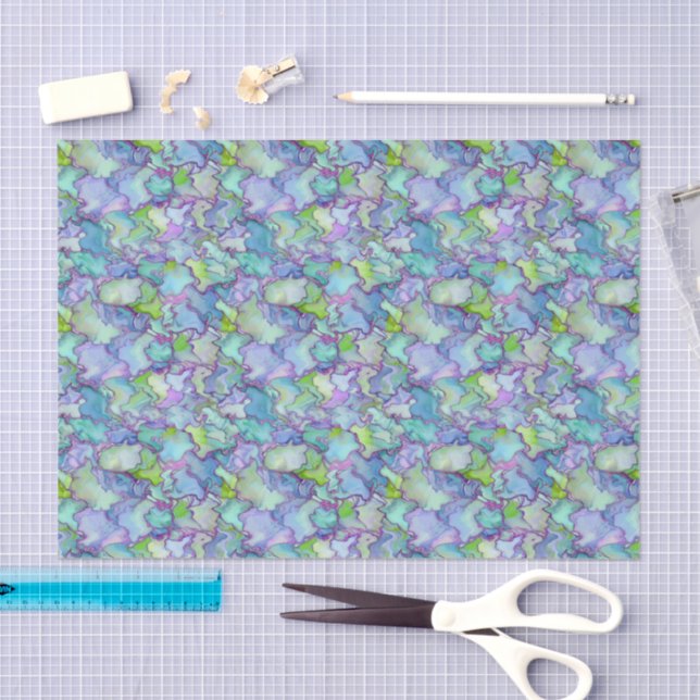 Sea Blue & Mint Green Watercolor Decoupage  Tissue Paper (Craft)