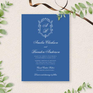 Sea Blue Monogram Crest & Formal Script  Invitation