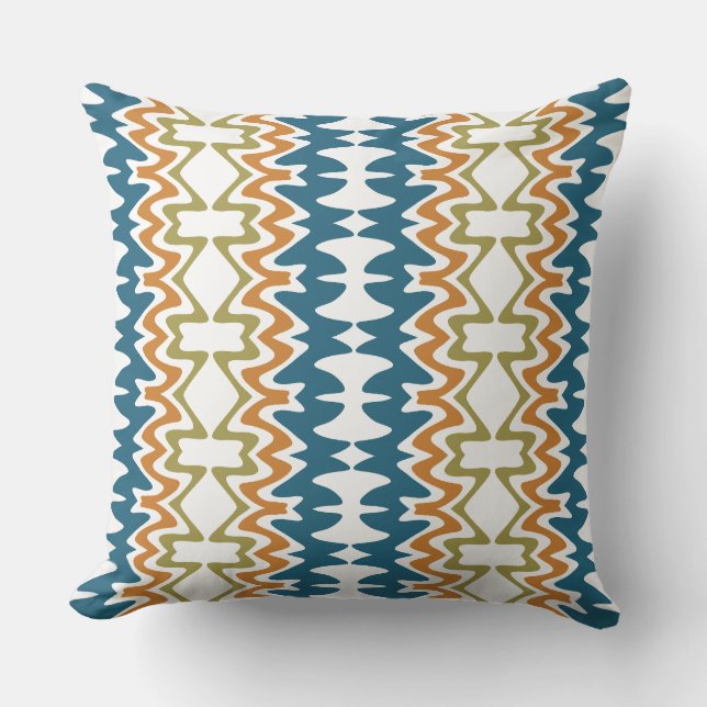 Sea Blue Pumpkin Orange Olive Green Pattern Cushion (Front)