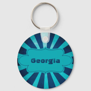 Sea Blue Star Burst Pattern with Label Key Ring