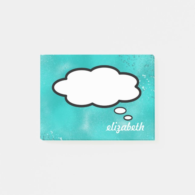 Sea Blue Talk Bubble Personalised Name Post-it Notes (Front)