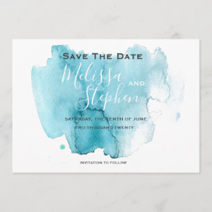Sea Blue Watercolor Beach Wedding Save The Date