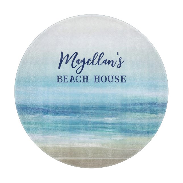 Sea Blue Watercolor Ocean Waves Coastal Beach  Cutting Board (Front)