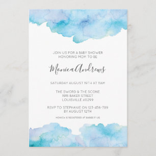 Sea Blue watercolour Baby Shower invitation