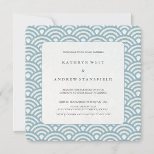Sea Blue + White Pattern Beach Wedding Invitation