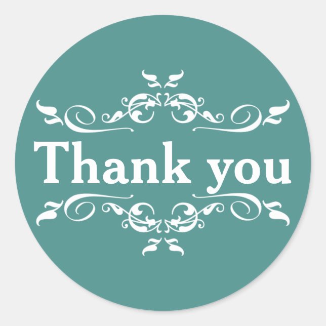 Sea Blue & White Personalised Thank You Classic Round Sticker (Front)