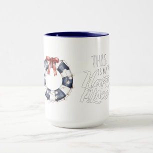 Sea Blue White Red Bow Happy Place Floating Ring  Mug
