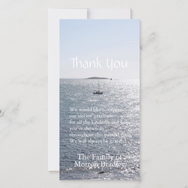 Sea Boat and Island 1 Sympathy Thank You Card (Front)