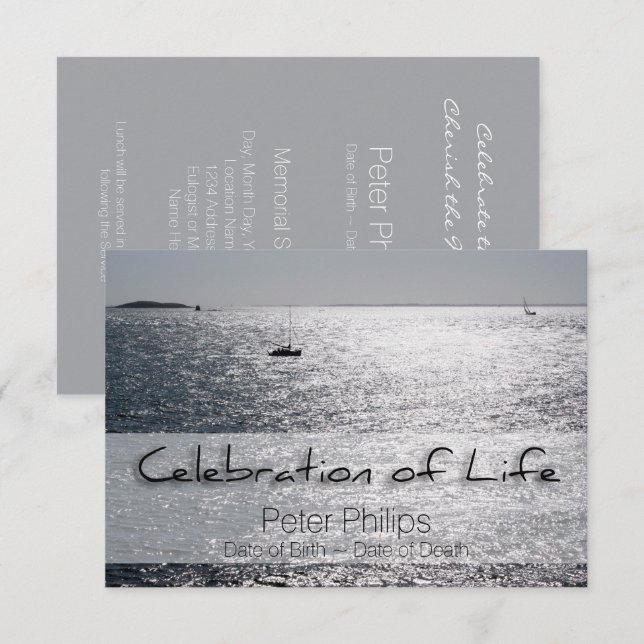 Sea Boat Celebration of Life Funeral Announcement (Front/Back)