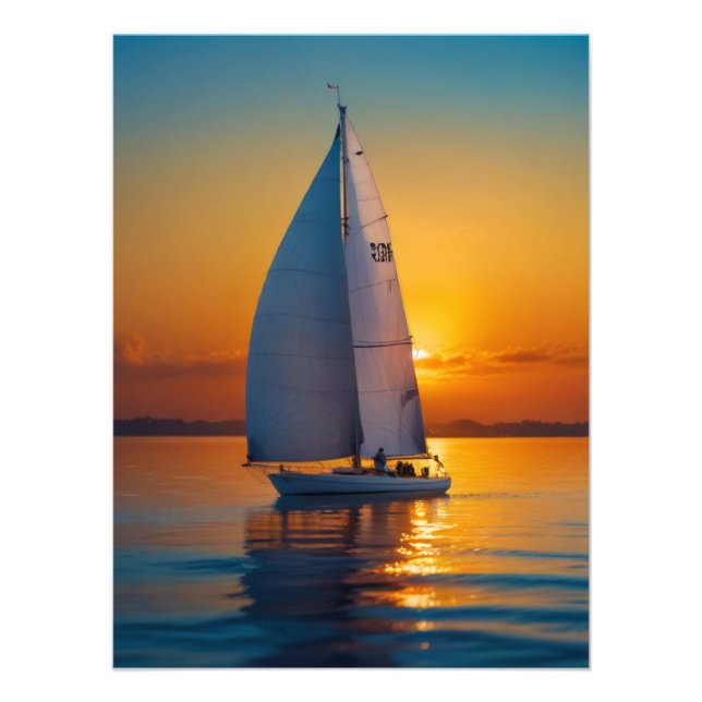 Sea Boat Sail Sunset Photo Print (Front)