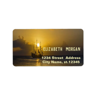 Sea,Boat,Sunset Label