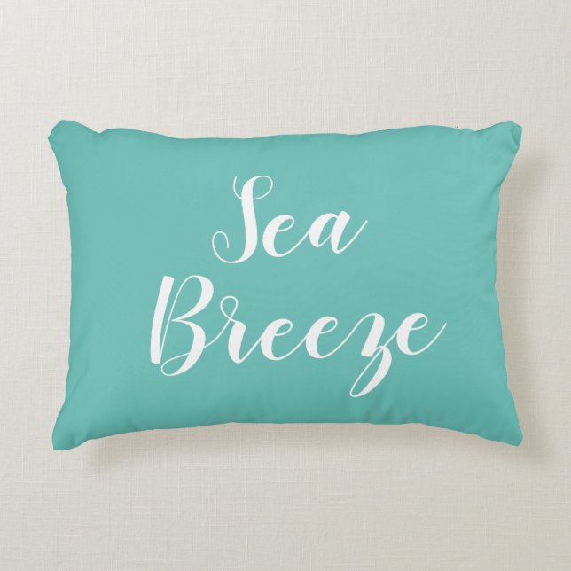 Sea Breeze Beach Turquoise Script Accent Pillow (Front)