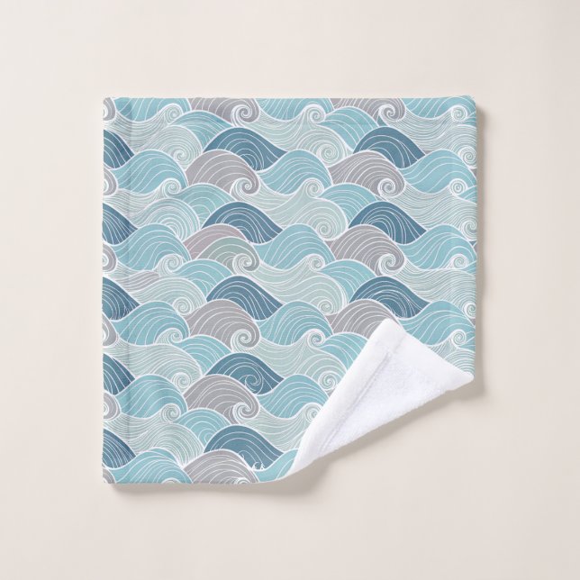 Sea Breeze Blue Wave Towel Collection (Wash Cloth)
