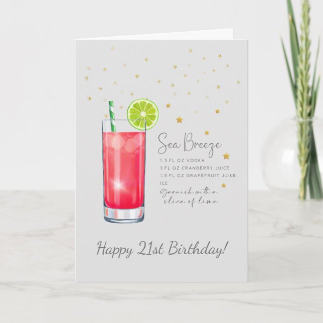 Sea Breeze Cocktail 21st Happy Birthday Card (Front)