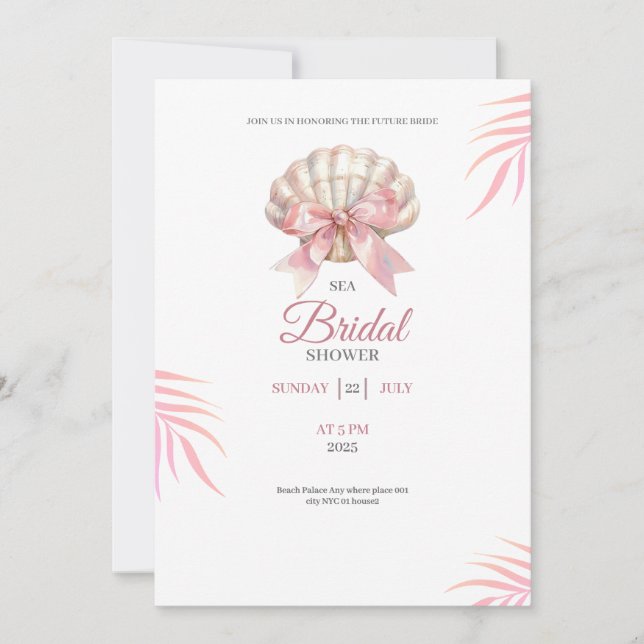 Sea bridal shower pink bridal shower invitation (Front)