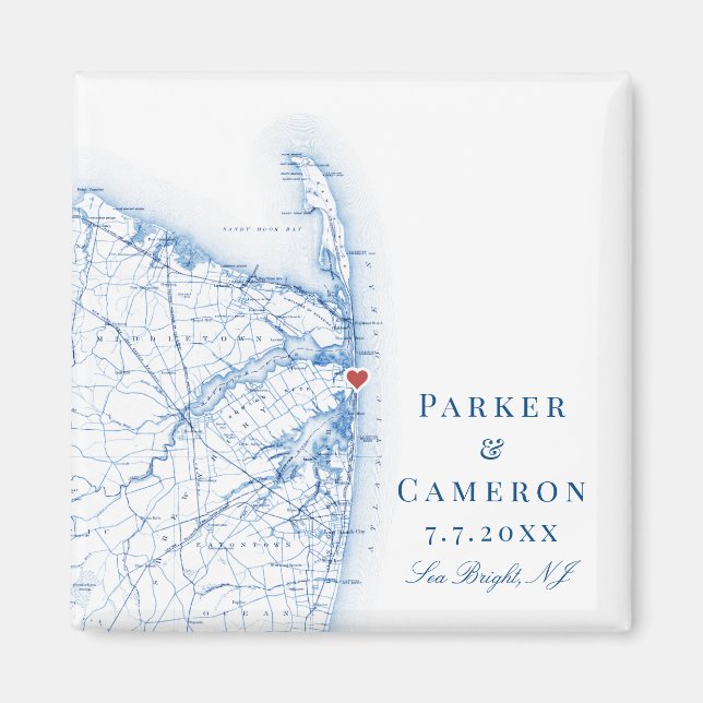 Sea Bright New Jersey Map Elegant Wedding Favour Magnet (Front)