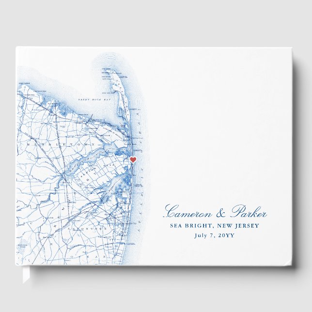 Sea Bright New Jersey Map Elegant Wedding Guest Book (Front)