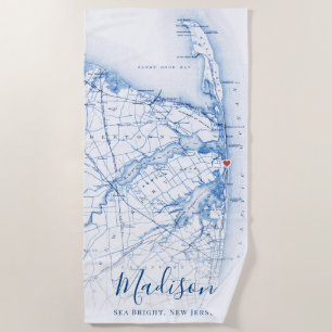 Sea Bright New Jersey Map Navy Blue Beach Towel