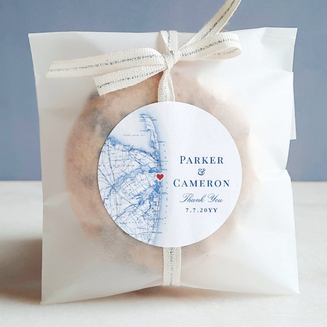 Sea Bright New Jersey Map Wedding Favour Classic Round Sticker (These Sea Bright New Jersey thank you stickers are perfect for wedding favor labels)