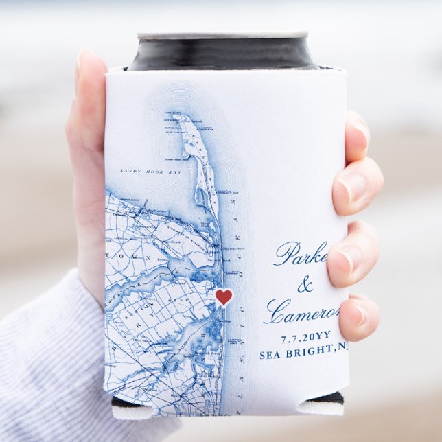 Sea Bright New Jersey Wedding Favour Drink Can Cooler (These Sea Bright New Jersey can coozies are perfect for a Windows on the Water destination wedding)
