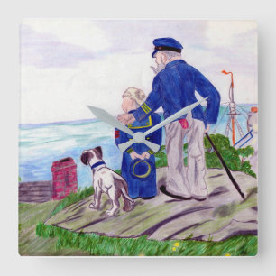 Sea Captain and Grandson Square Wall Clock