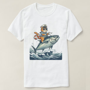 Sea Captain Cat Adventure Vintage Fishing T-Shirt