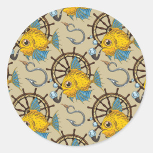 Sea Captain Fish Pattern Classic Round Sticker