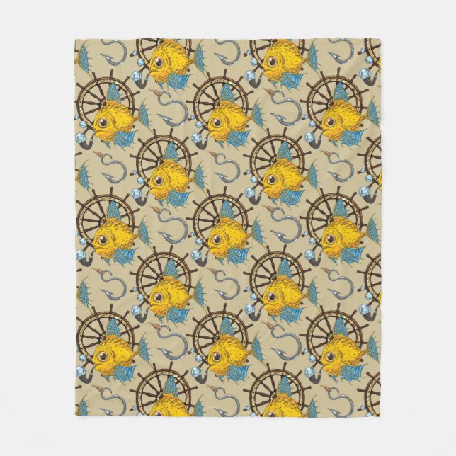 Sea Captain Fish Pattern Fleece Blanket (Front)