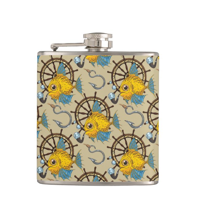 Sea Captain Fish Pattern Hip Flask (Front)