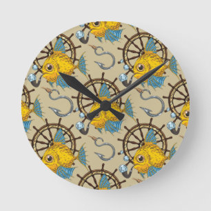 Sea Captain Fish Pattern Round Clock