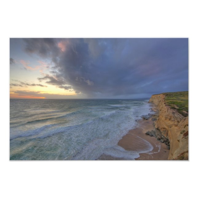 Sea cliffs catch days last light at Pomponi Photo Print (Front)