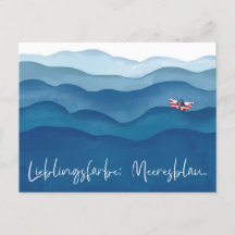 sea color blue postcard in watercolor