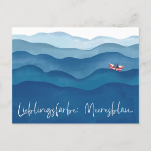 sea color blue postcard in watercolor